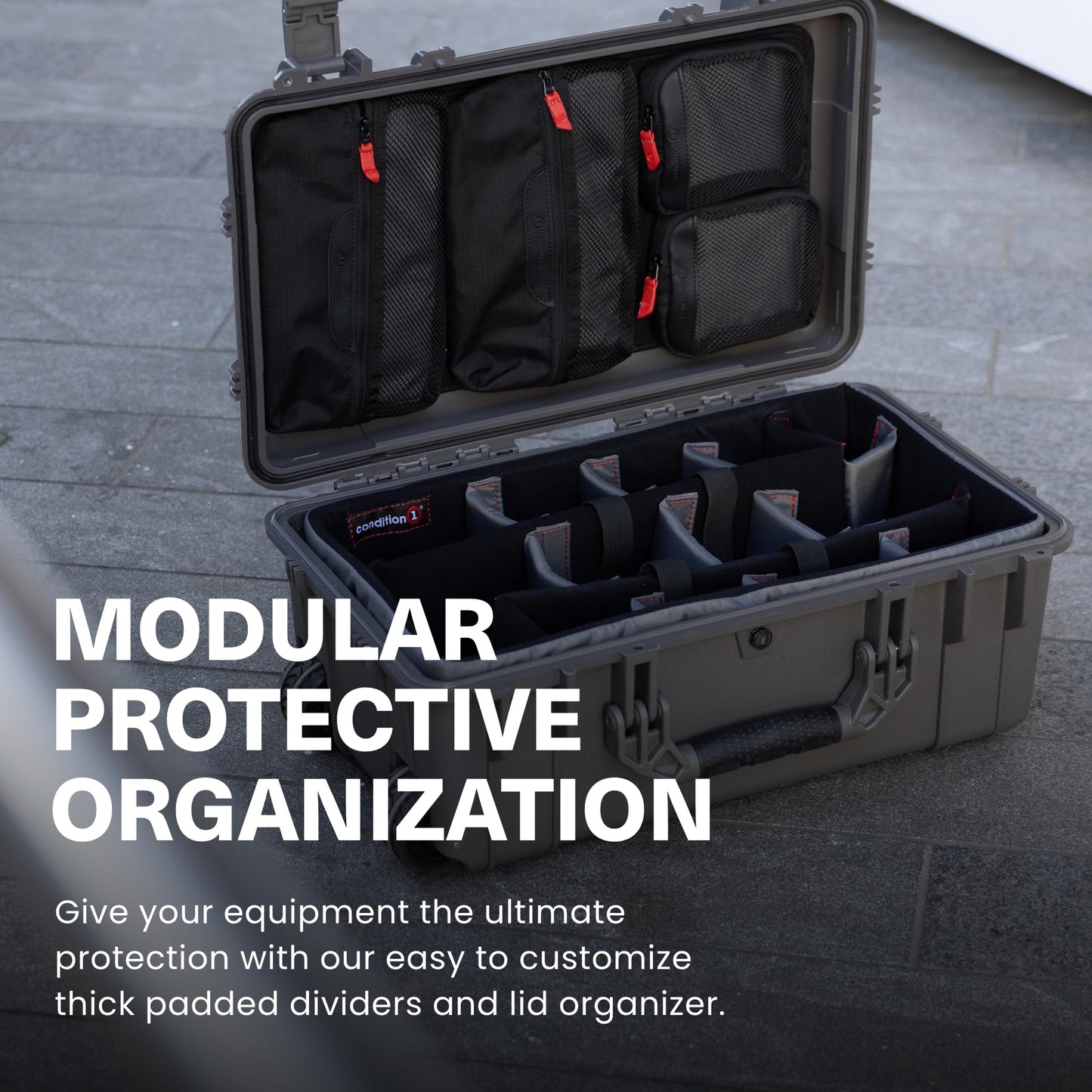 Condition 1 22" Large Rolling Lockable Hard Storage Case w/Padded Divider & Lid Organizer, Model 300, Waterproof Protective Box for Camera & Production Gear, Made in USA, 21.84"x13.82"x9" Black