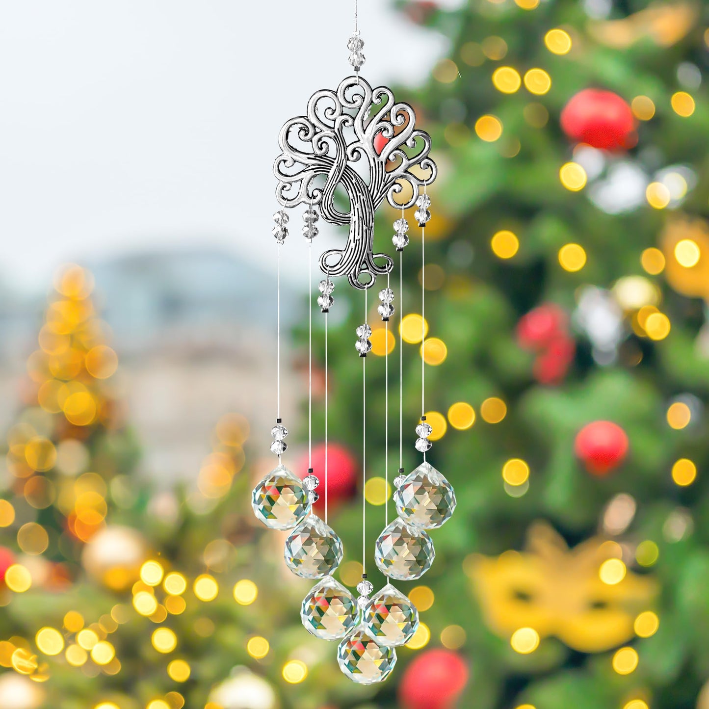 H&D HYALINE & DORA Garden Hanging Crystal Suncatchers Rainbow Makers with Crystal Ball Prisms and Metal Tree of Life for Garden Outdoor Home Kids Room Window