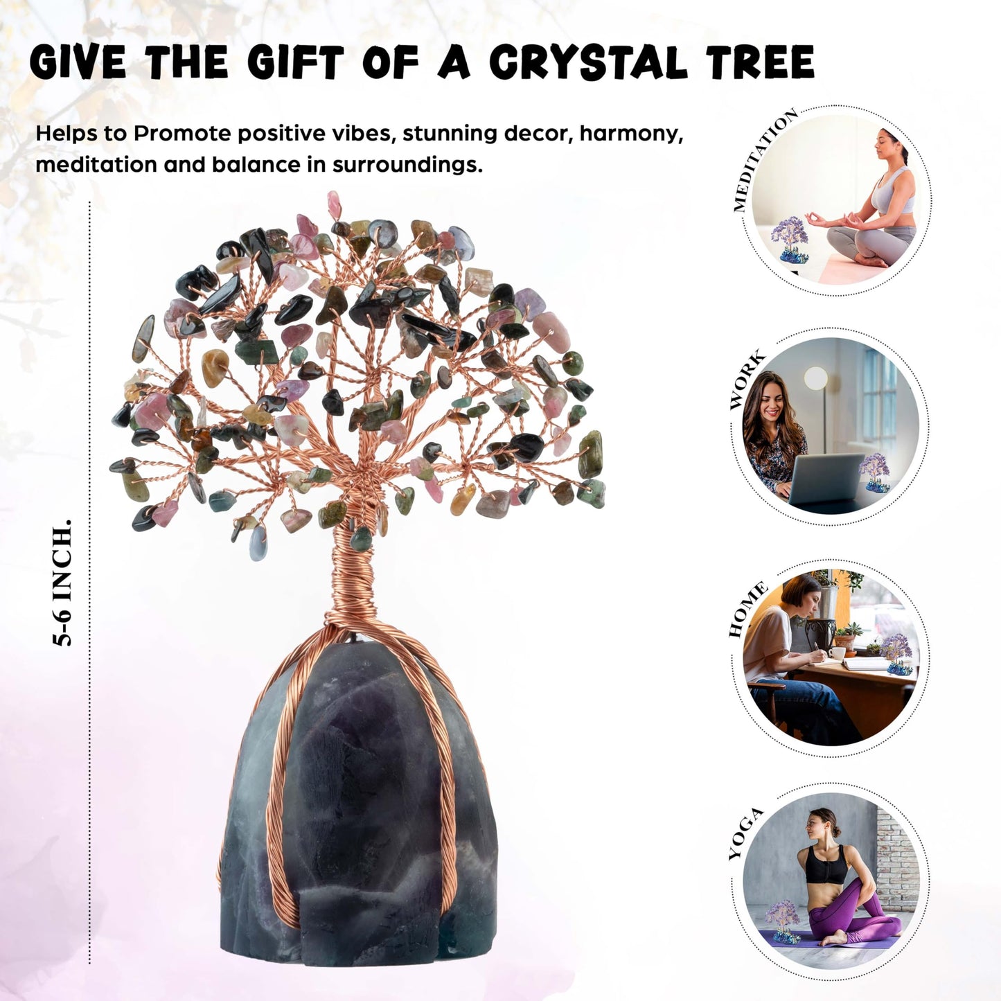 Crocon® Multi Tourmaline Crystals Tree with Fluorite Rough Base, Birthday Gifts for Women & Men, Room Decor, Healing Crystals Spiritual Gift, House Warming Gifts New Home, Birthday Gift - Mom Sister