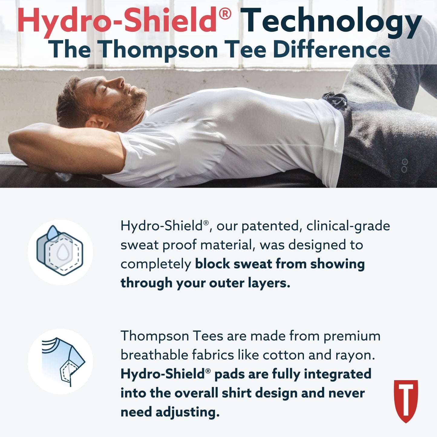 The Thompson Tee Men's Sweatproof Undershirt | Cotton V Neck | Original Fit | with Sweat Pads