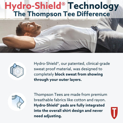 The Thompson Tee Men's Sweatproof Undershirt | Cotton V Neck | Original Fit | with Sweat Pads