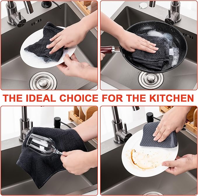 BOOMIBOO 8-Pack Kitchen Dish Cloths, 100% Cotton Waffle Weave, Ultra Soft
