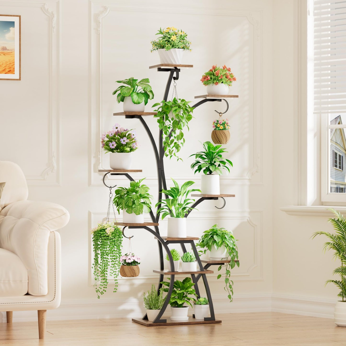 Plant Stand Indoor with Grow Lights - Lighted Plant Shelf Indoor, 64" Tall Corner Plant Stands for Indoor Growing, 10 Tier Flower Display Shelf, Large Tree-Shaped Holder for Home, Living Room, Black