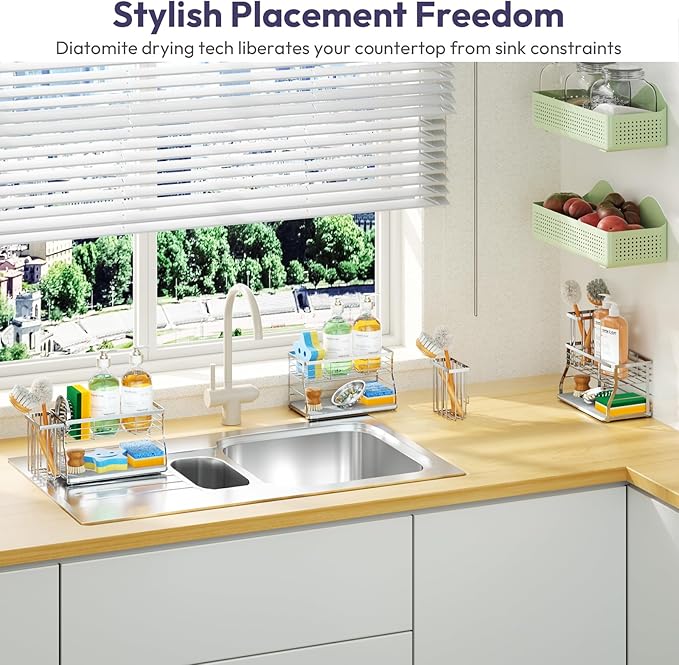 SWTYMIKI Kitchen Sink Caddy Organizer, 2 Tier Sponge Holder