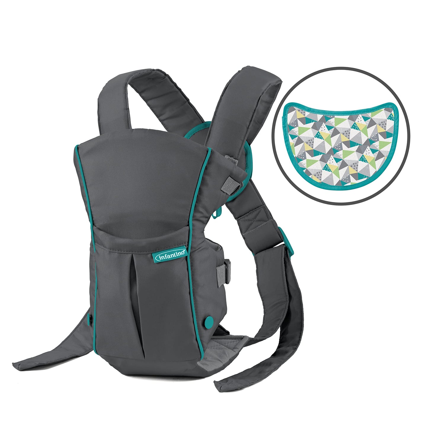 Infantino Swift Classic Baby Carrier, 2 Ways to Carry with Wonder Cover Bib, Adjustable Strap, Registry Essential, Baby Carrier for Newborn to Toddler 3,18-11,79kg, Gray