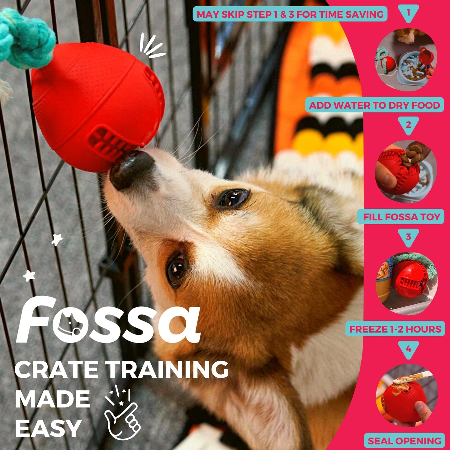 Fossa Interactive Dog Toys, Crate Training Aids for Puppies, Puzzle Treat Dispenser with Rope, Multifunctional Dog Toys - for Reduce Dog Boredom and Anxiety, Dog Teeth Cleaning and Chew Toy