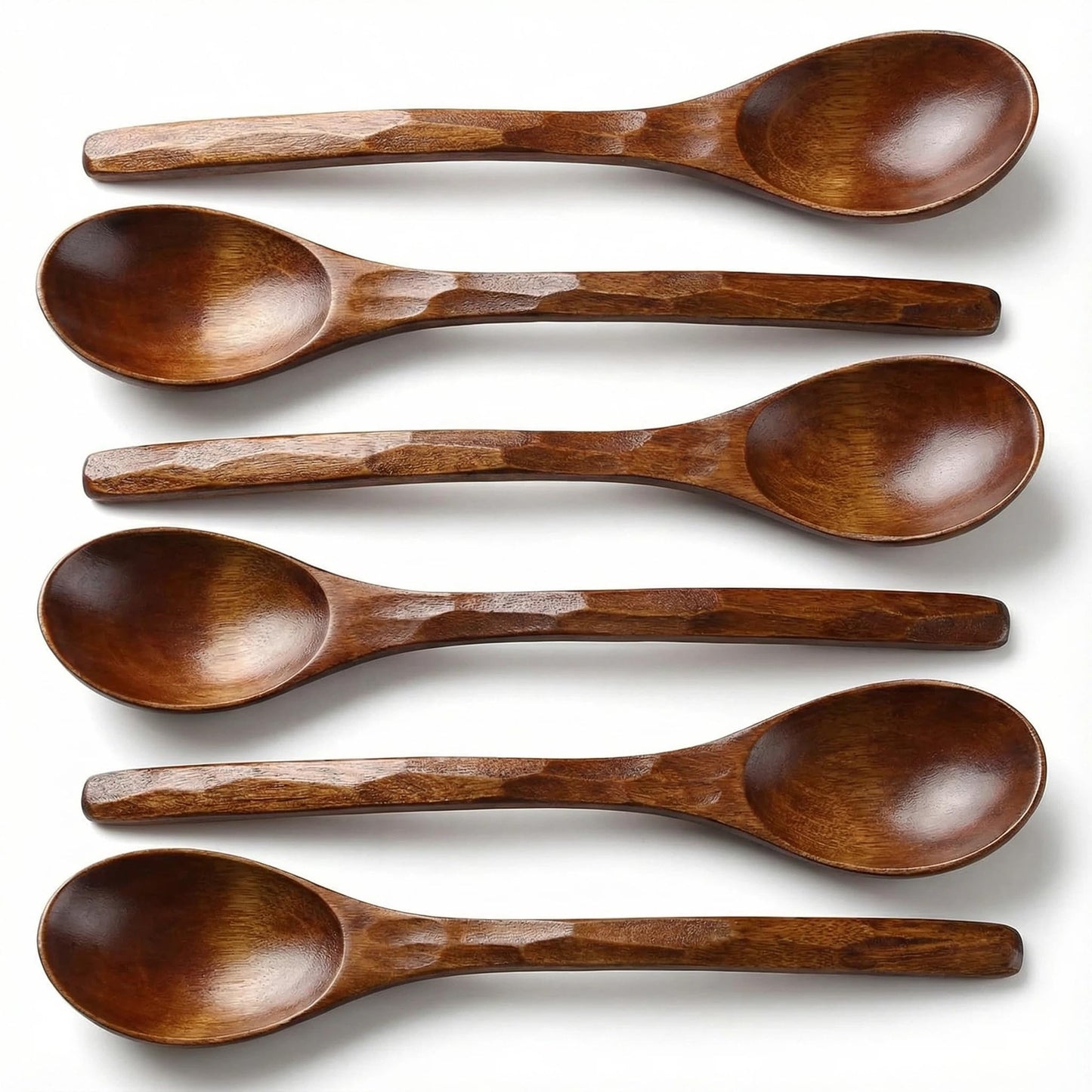 Diulazin Handmade Wooden Spoons for Eating, Japanese Ramen Spoon Set with Long Handle, Perfect for Rice, Desserts, and Cooking - Stylish Kitchen Utensils (6 PCS)