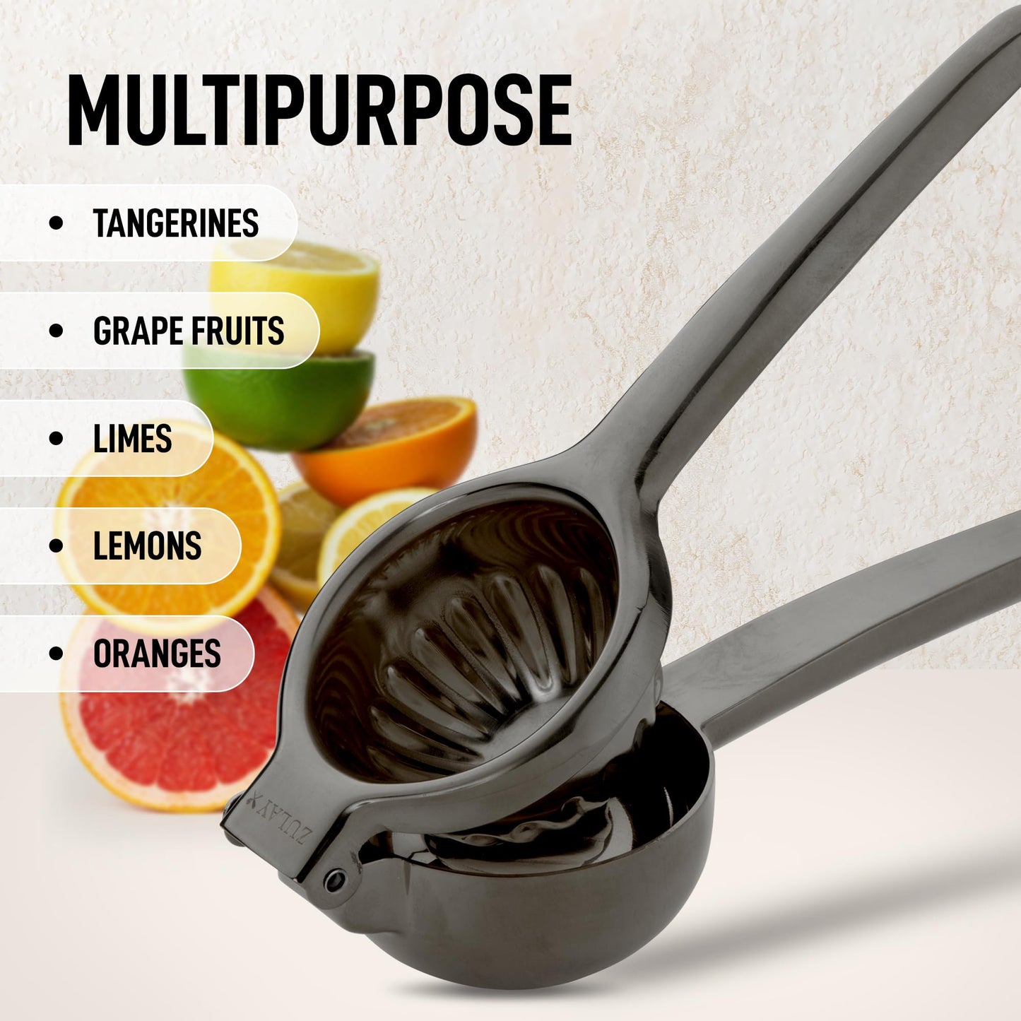 Zulay Lemon Squeezer Stainless Steel with Premium Heavy Duty Solid Metal Squeezer Bowl (Black Grip, Large)