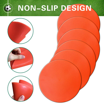 PIKZH Poly Spot Markers 9 inch 12 Pcs Non-Slip Rubber Agility Training Markers Floor Dots Flat Field Cones for Football Soccer Ball Basketball School Exercise Drills Gym Dance Practice TPE Orange Red