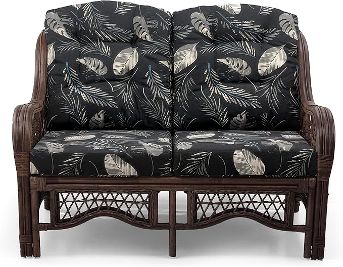 Malibu Lounge Loveseat Sofa Natural Rattan Wicker Handmade Design, Dark Brown