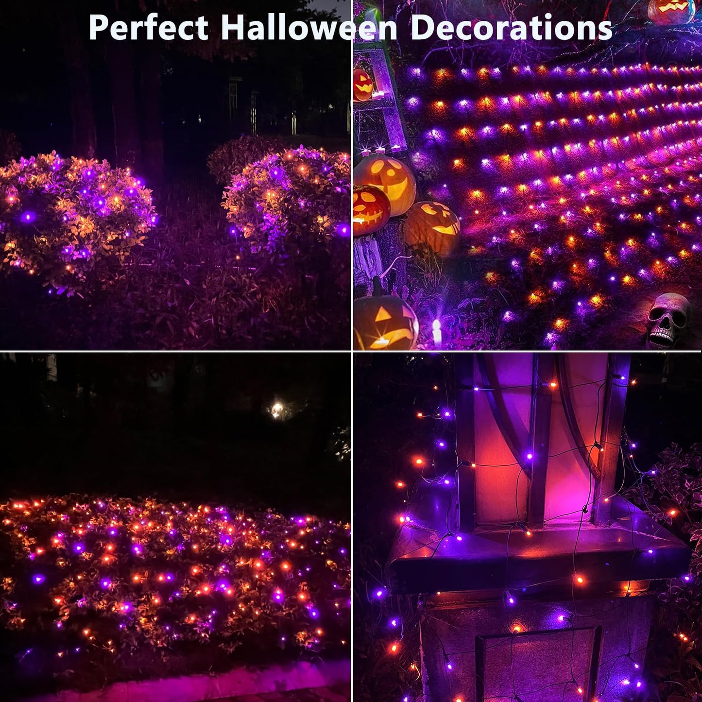 HISHINY Halloween Lights Outdoor,100LED 5ftx5ft Net Lights with Connectable, Waterproof,UL Certified and Durable Green Wire Design for Bushes,Trees,Halloween Decorations Outdoor(Purple&Orange)
