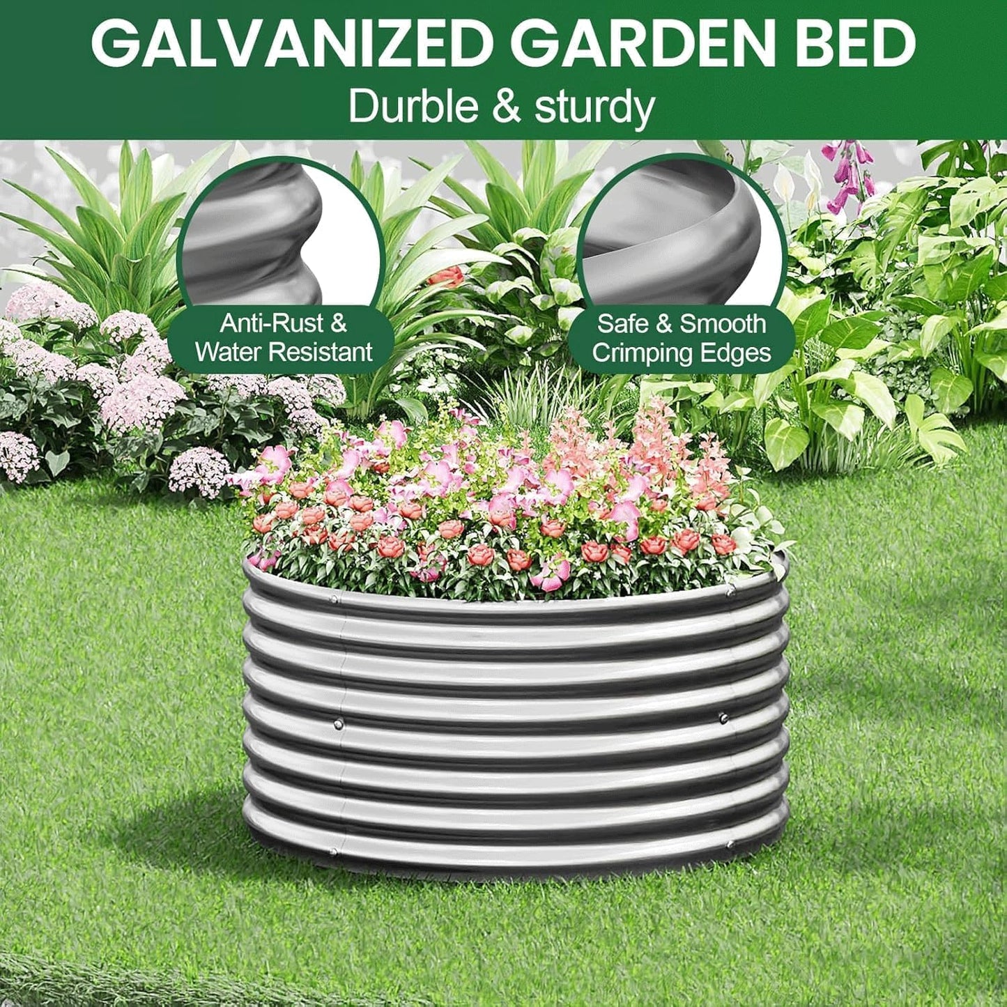 CATMANOR 4 Pack 3x3FT Round Corrugated Galvanized Steel Raised Garden Bed Outdoor, Metal Above Ground Garden Bed for Vegetables and Flowers, Raised Beds for Gardening-3x3FTx10Inch