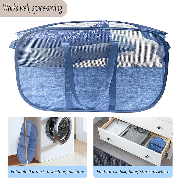 100L Collapsible Laundry Baskets 2 Pack, Extra Large Mesh Pop Up Laundry Hamper