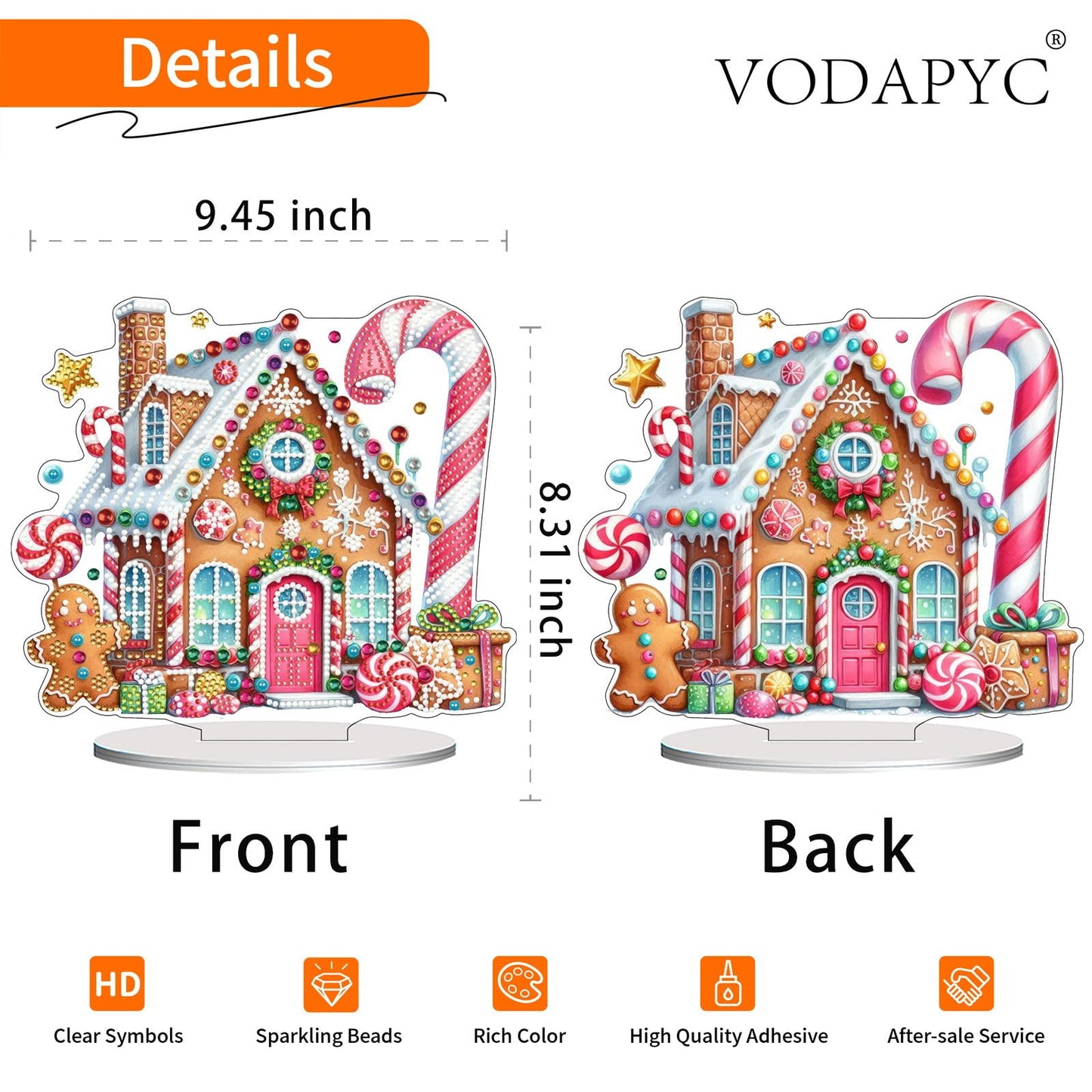 VODAPYC Christmas Diamond Art Tabletop Painting Kit, DIY Stand Up Double Sided Special Shaped Diamond Painting Desktop Ornament for Home Decor(Gingerbread House-1)
