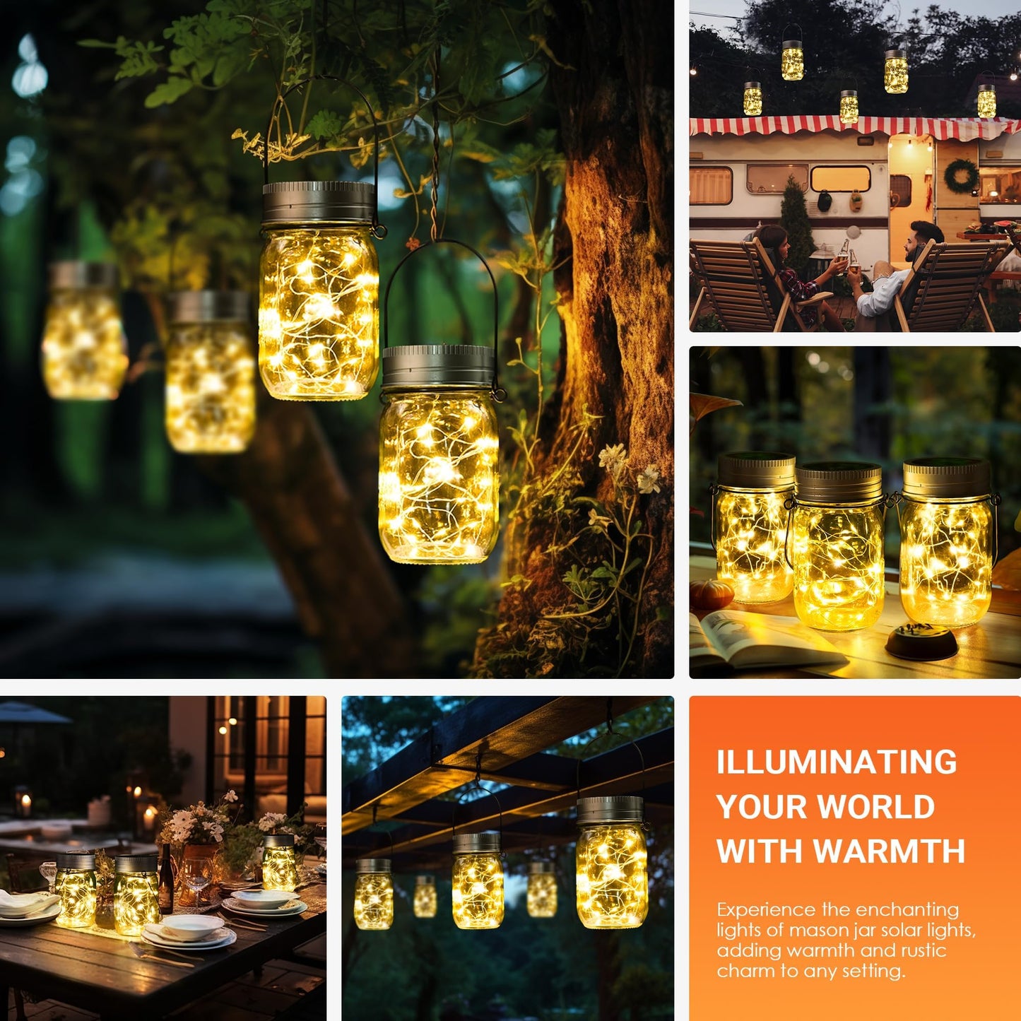 Solpex Solar Mason Jar Lights, 6 Pack Solar Garden Lights 30 LED Mason Jar Waterproof Lanterns Outdoor/Indoor Hanging Lantern for Garden, Patio, Courtyard Wedding Party