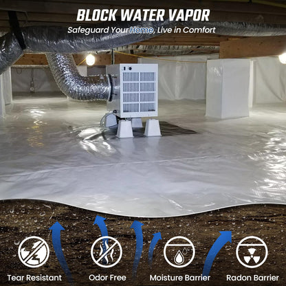 Crawl Space Vapor Barrier, 10 Mil Vapor Barrier, 12' x 100', Drop Cloth Moisture Barrier Covering for Crawlspace Encapsulation, Thick Plastic Sheeting, Polyethylene Film, Black and White Panda Film