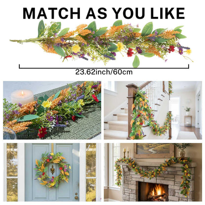 MOYEE Summer Centerpieces for Tables Wreath with Candle Holder,Candle Ring, Black Metal Candlestick with an Artificial Wreaths 14 in Versatile Dining Table Centrepiece (Golden Wheat Ear Wreath)