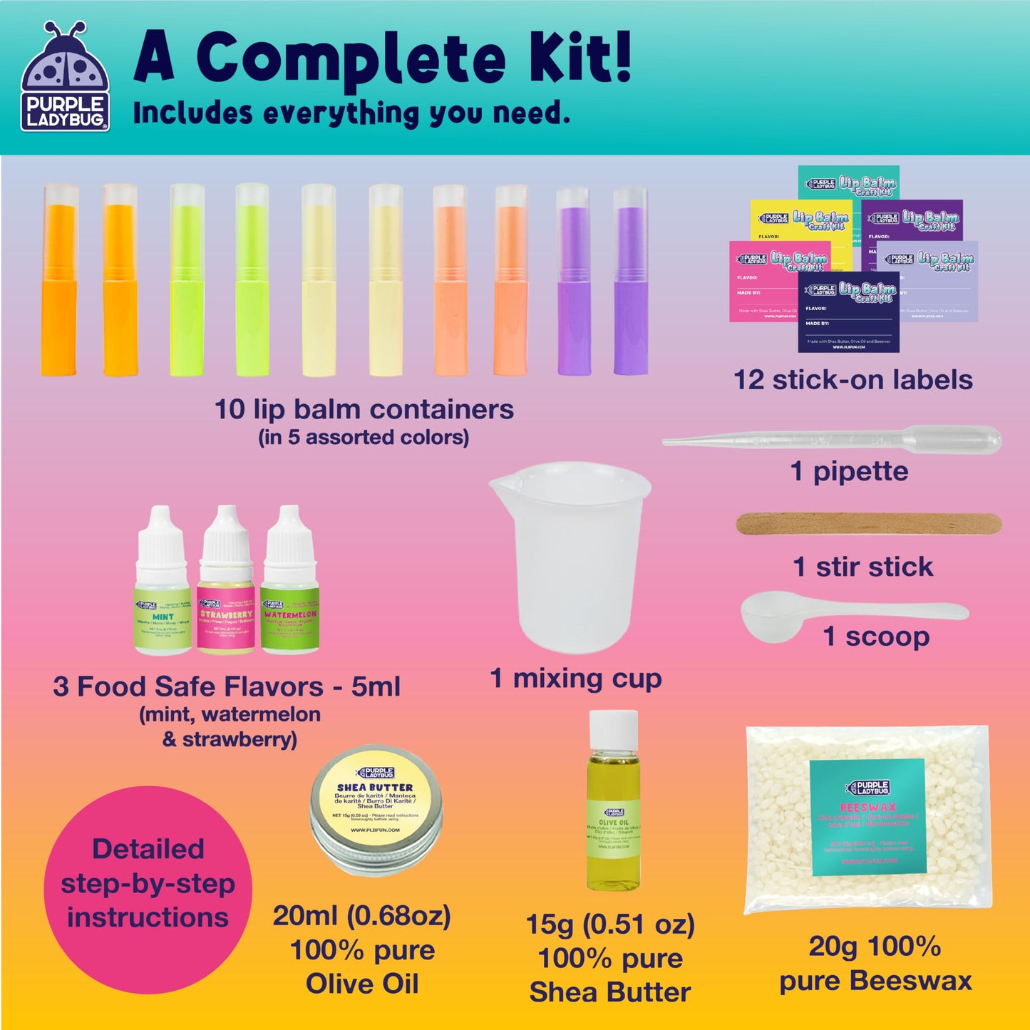Purple Ladybug Lip Balm Making Kit for Girls Age 8+ - Natural Ingredients, Girls Birthday Presents - Great 8 9 10 11 Year Old Girl Gifts & Gifts for 10 Year Olds Girls - Make Your Own Lip Balm Kit