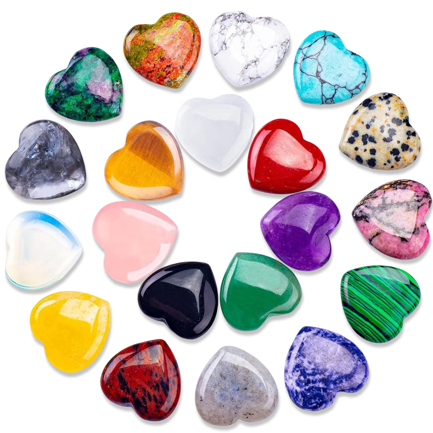 20PCS Natural Heart Crystals Love Shaped Pocket Polished Stones Heart Healing Crystal Stones for Gifts Chakra Reiki Yoga Meditation Relief Anxiety Stress(Assorted)