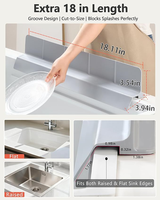 Kitchen Sink Splash Guard 18" Self-Draining Silicone Water Guard
