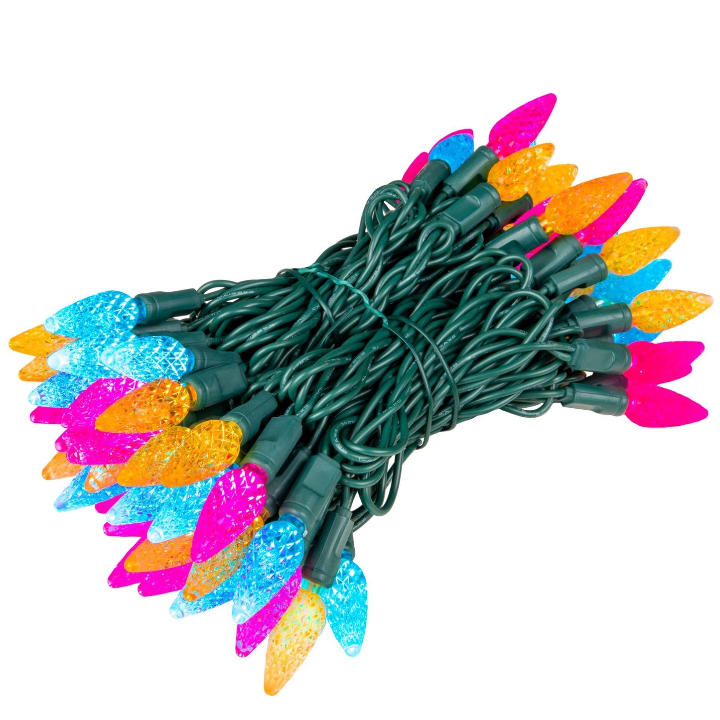 Novelty Lights 24FT 70 LED C6 Easter String Lights - Outdoor Spring Tree Commercial Grade Decorations (Yellow/Teal/Pink)
