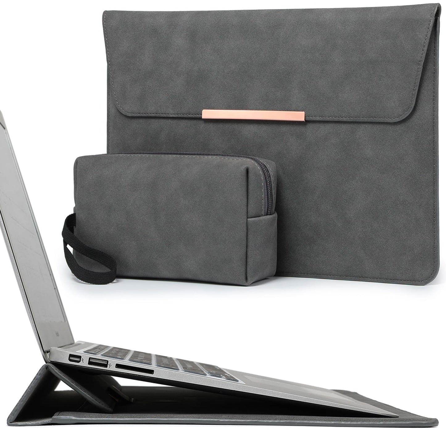 HYZUO 13.3-14 Inch Laptop Sleeve Case with Stand for MacBook Pro 14 M4/M3/M2/M1 2025-2021, MacBook Air/Pro 13.3, 13.8/13.5 Surface Laptop, HP Spectre X360 13/14, Space Grey(Smiley)