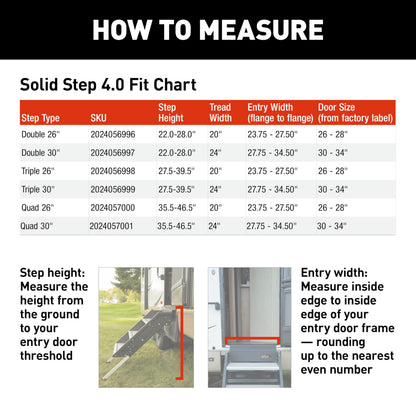 Lippert Solid Step 4.0 Premium Triple RV Camper Entry Steps with Lift Assist Gas Struts, 26" Step Width, XL Top Tread, 8" Rise, 500-lb. Weight Capacity, Adjustable Legs, Recessed Feet - 2024056998