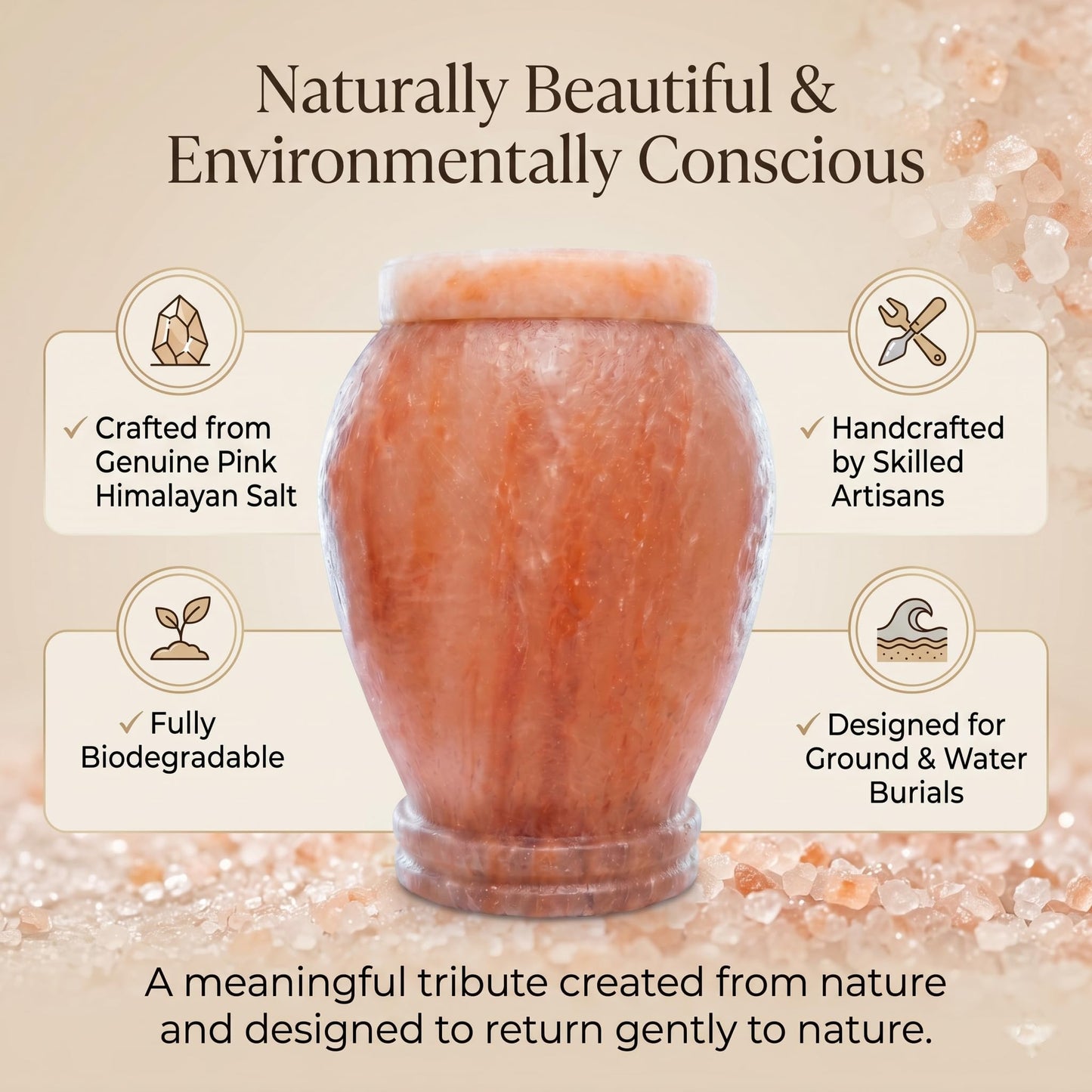 Handcrafted Pink Himalayan Salt Keepsake Urn for Human Ashes Male or Female