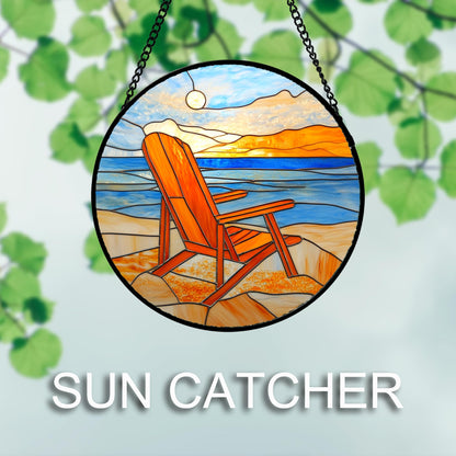 DASTOLL Stained Glass Window Hanging 4 Pcs Set Blue Orange Ocean Beach Theme 6.3" - Suncatcher Door Garden Sun Catcher Decor Birthday Christmas for Mom Woman Nana Men Wife