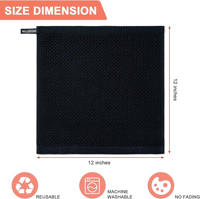 BOOMIBOO 6-Pack Kitchen Dish Cloths, 100% Cotton Waffle Weave, Ultra Soft