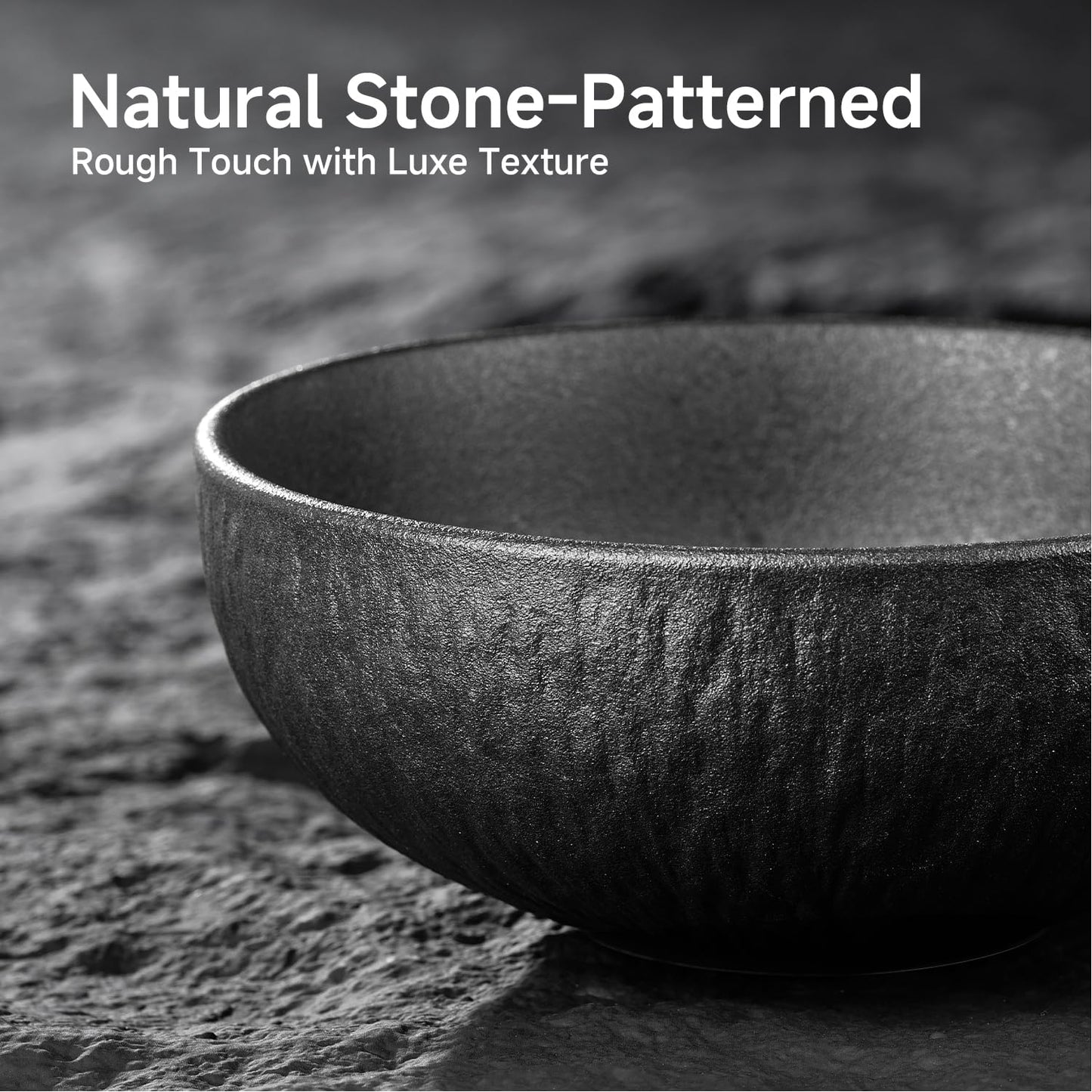 KINGSTONE Black Bowls Set of 4, 20.4 OZ Matte Marble Pattern Premium Porcelain Soup Bowls, Ceramic Cereal Bowl Set for Salad, Dessert, Pasta, Microwave and Dishwasher Safe