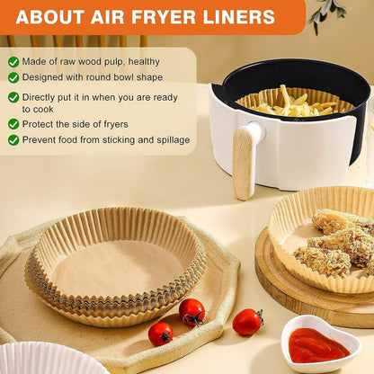 Air Fryer Paper Liners, 125Pcs Parchment Paper, Air Fryer Liners Disposable for Microwave, Non-Stick Air Fryer Liner Square Free of Bleach (8IN)