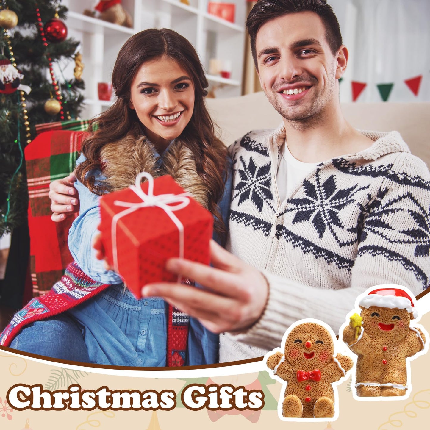 Realspring 30 Pcs Christmas in July Mini Resin Gingerbread Men Charms for Craft 3D Miniature Gingerbread Men Figurines to Hide Xmas Ornaments for Christmas Village Accessories DIY Indoor Party Decor