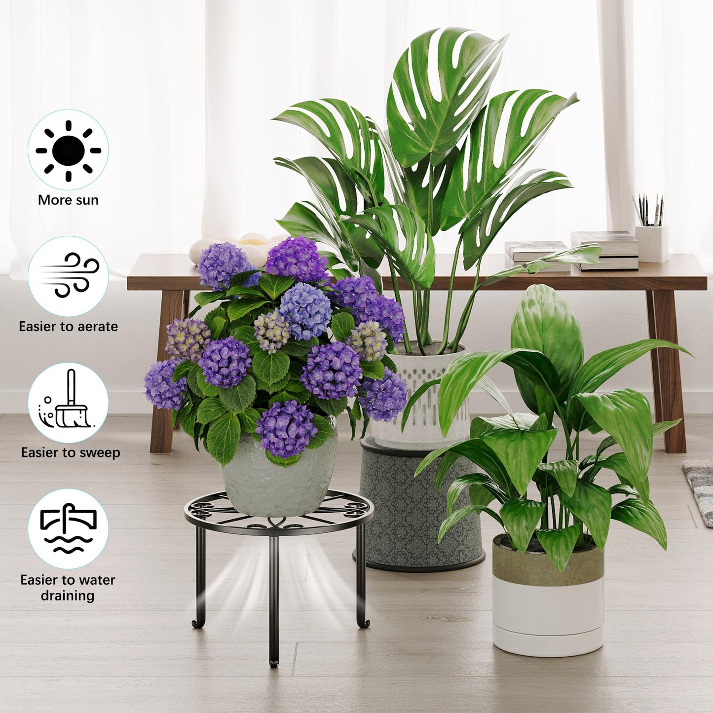NQW 5 Pack Metal Plant Stand Heavy Duty Metal Plant Shelf for Multiple Plants Anti-Rust Iron Flower Pot Stand Holder for Home Garden