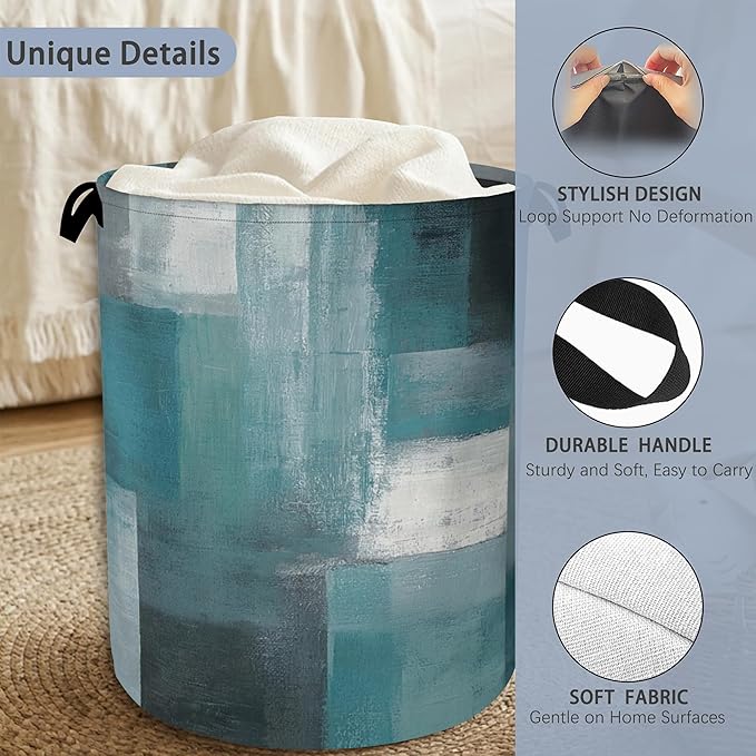 Blue Gray Modern Laundry Basket, Art Foldable