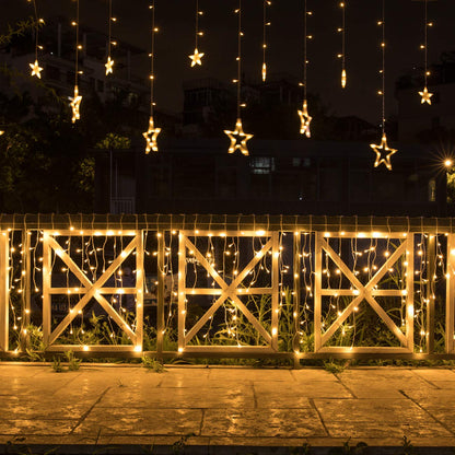AWQ 12 Stars 138 LEDs Fairy Lights Star String Lights Star Curtain Lights 8 Modes for Christmas Wedding Home Garden Bedroom Indoor Outdoor Decor