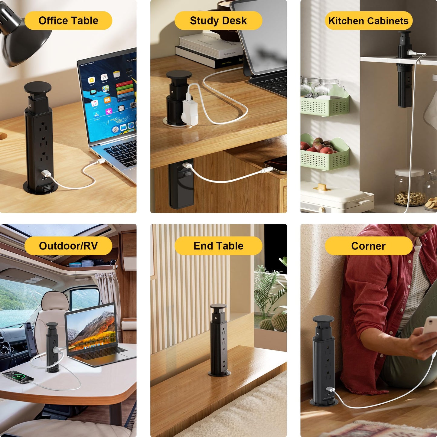 Pop Up Electrical Outlet for Countertop, Recessed Power Strip with 3 AC Outlet & 2 USB Ports,2.5" Hole Pull Pop Up Socket Hidden Outlets, Pop Out Power Outlet for Kitchen Counter Conference Desk