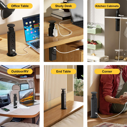 Pop Up Electrical Outlet for Countertop, Recessed Power Strip with 3 AC Outlet & 2 USB Ports,2.5" Hole Pull Pop Up Socket Hidden Outlets, Pop Out Power Outlet for Kitchen Counter Conference Desk