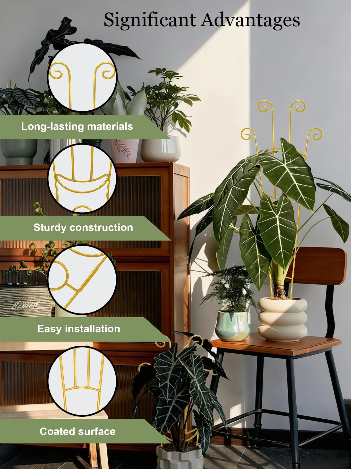 33 Inch Tall Expandable Metal Trellis for Potted Plants, Rustproof Expandable Indoor Outdoor Plant Support Trellis for Climbing Plants, Monstera, Ivy, Hoya with Sturdy Weighted Base (Gold)