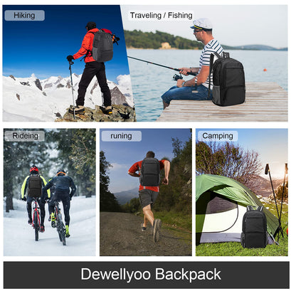 Dewellyoo Lightweight Hiking Backpack, Foldable Outdoor Camping Hiking Travel Multi-functional Camping Trekking Rucksack Travel Climbing Mountaineer Outdoor Sport Daypack Bag for Men Women (Black)