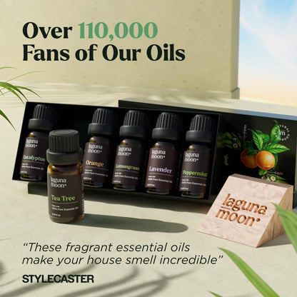 Lagunamoon Essential Oils Christmas Set - 6 Oils for Diffusers, Home Care, Candle Making Scents, Fragrance, Aromatherapy, Humidifiers, Gifts - Peppermint, Tea Tree, Lavender, Eucalyptus, Orange (10mL)