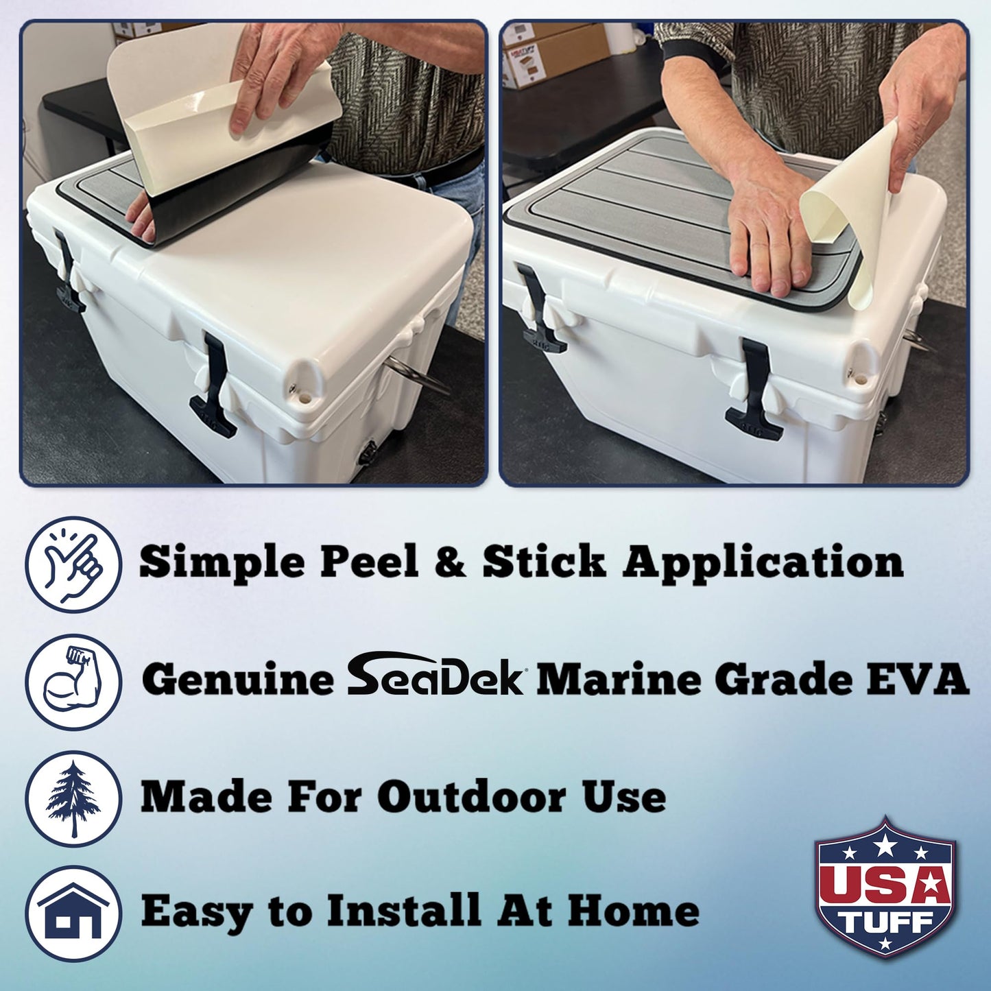 USATuff SeaDek EVA Mat Cooler Pad fits YETI 65 Tundra | Peel & Stick Application | Non Slip Comfort Accessories - 24" Fish Measuring Ruler (Mocha-Black)