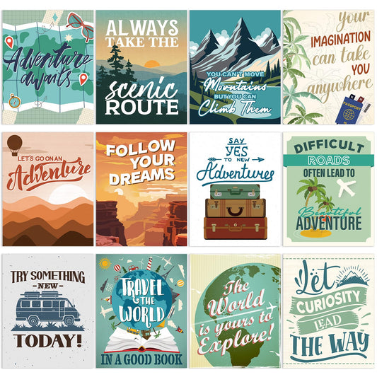AmazingSpark 12 Pack 8 x 10 Vintage Adventure Travel Wall Art Posters Vintage Inspirational Quotes Wall Decor Prints Retro Adventure Park Art Posters for Campers Home Bedroom Dorm Living Room Decor