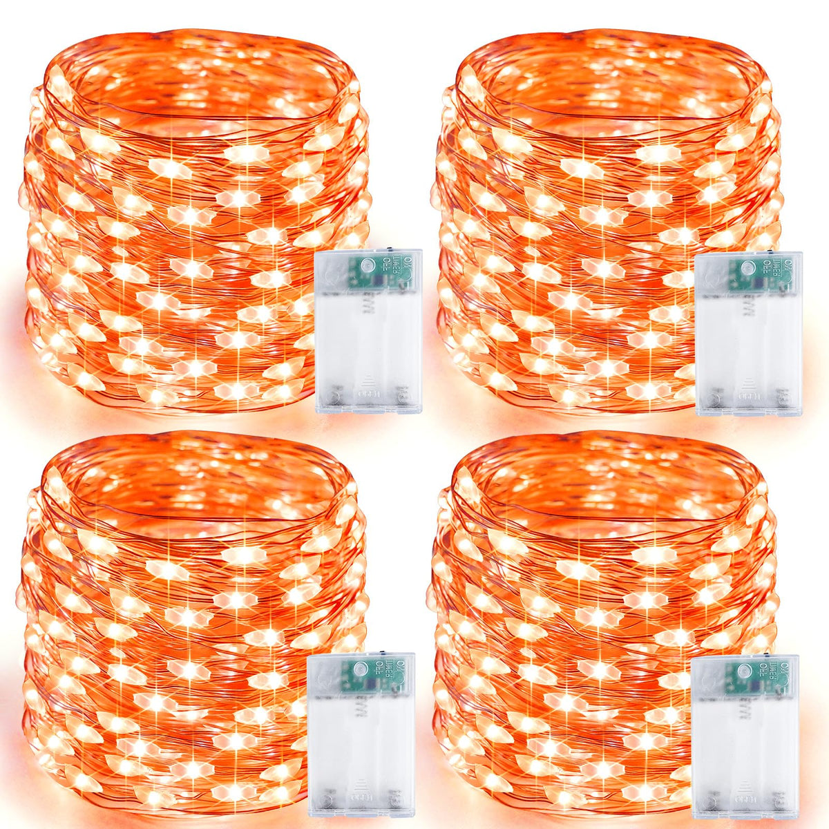 4 Pack 20FT 60LED Battery Operated Fairy Fall Lights with Timer, Waterproof Battery String Lights Outdoor Indoor, Battery Twinkle Lights for Bedroom Thanksgiving Day Party Halloween (Orange)