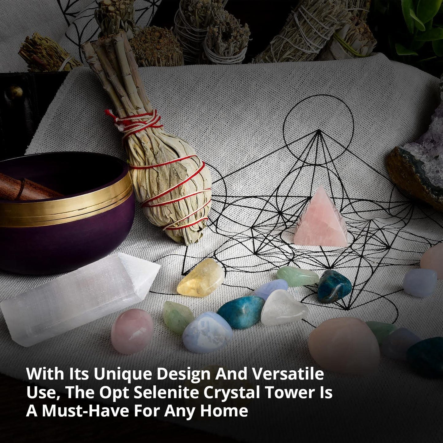 Himalayan Glow WBM Selenite Crystal Tower, Morrocan and Healing Stone - Medium Size