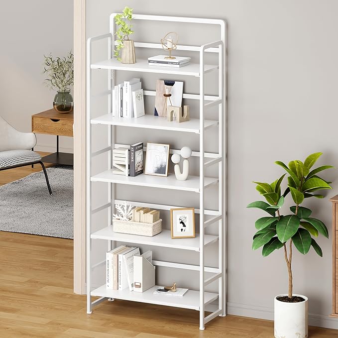 No Assembly Folding Bookshelf, 5 Tiers Collapsible Book Shelf
