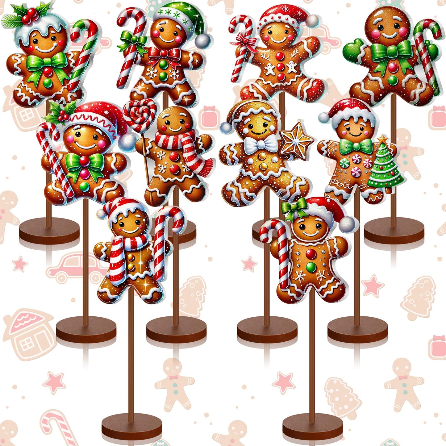 Geelin 10 Pcs Christmas Gingerbread Table Decoration Wooden Gingerbreads Centerpiece for Table Gingerbreads Theme Birthday Party Decor Gift for Xmas Holiday Winter Desk Home Office Party Decor