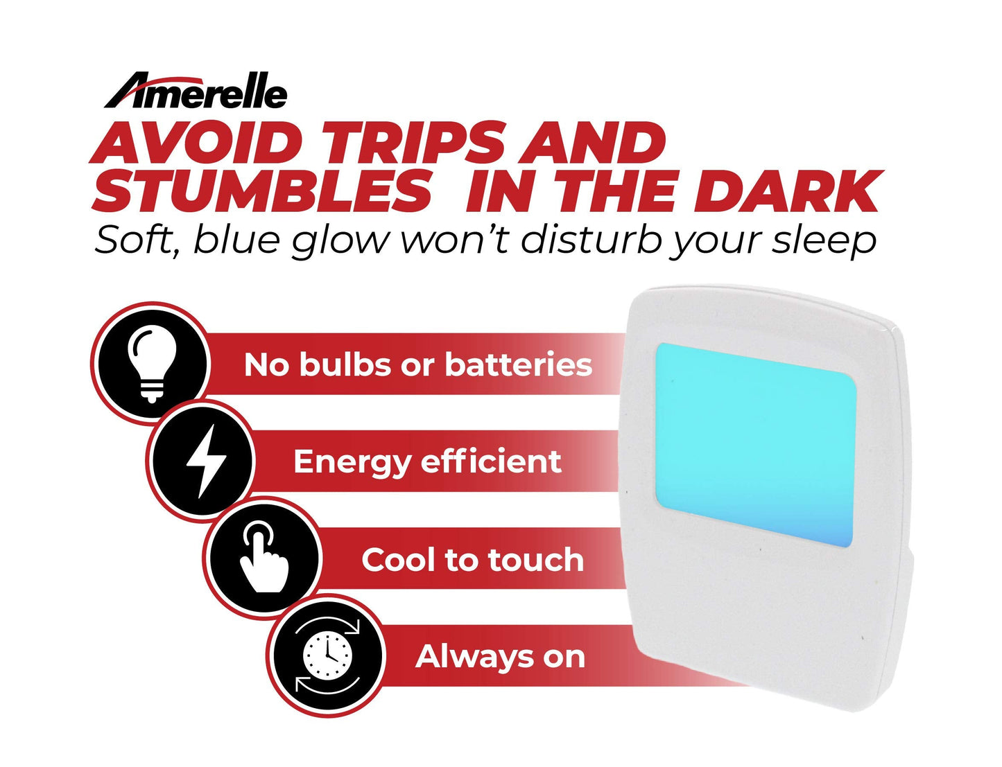 Amerelle Always-On Blue Night Light, 2 Pack (71282) - Slim, Plug-in, LED Light with a Soft, Cool Blue Glow - Suitable for Bedrooms, Bathrooms, Hallways, Kitchen, or Nursery