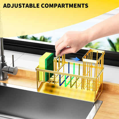 Cisily Kitchen Sink Caddy Organzier with High Brush Holder, Sponge Holder for Sink, 304 Rustproof Stainless, Kitchen Countertop Soap Dispenser Organizer, Kitchen Decor and Accessories