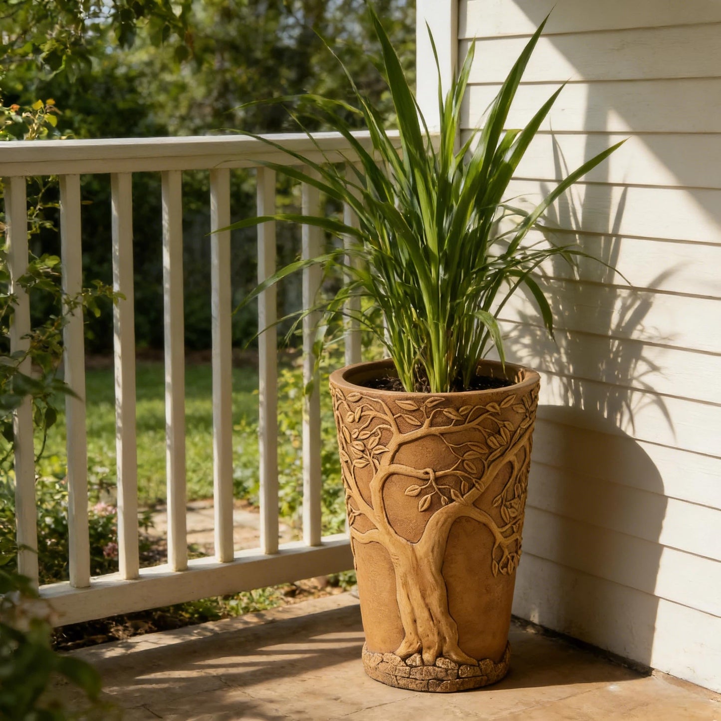 Merax 25.2" Tall MGO Planter, Antique Bronze Tree Embossed Indoor Outdoor Plant Pot, Cylindrical Weather-Resistant Large Planter with Drainage Hole for Trees, Shrubs, Patio Decor, Antique Bronze